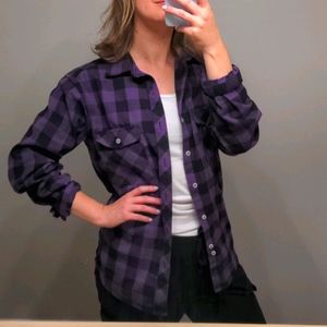 Thick plaid purple button up worn once, size small